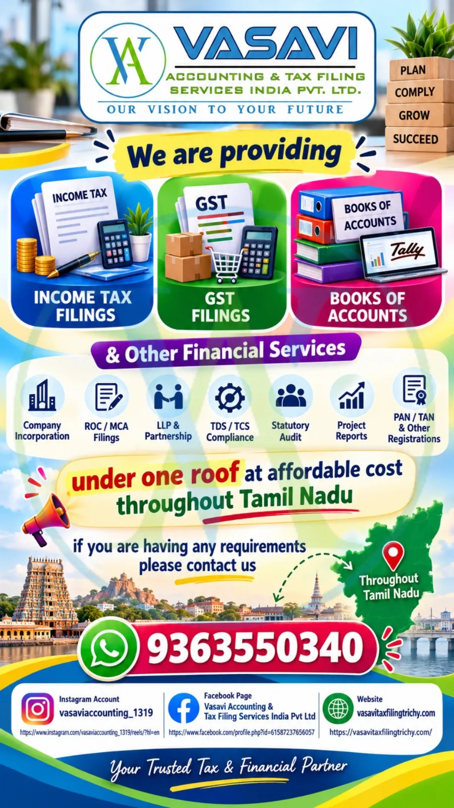 Vasavi Associates poster: Income Tax, GST and Books of Accounts under one roof