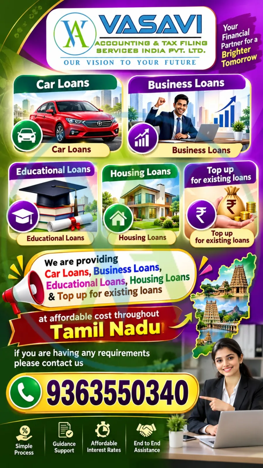 Vasavi Associates poster: Car Loans, Business Loans, Educational Loans, Housing Loans and Top-up